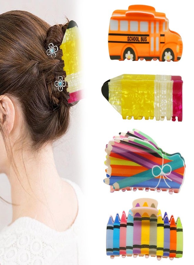 CYUXING 4Pcs Cartoon Pencil Car Hairpin, Teacher Claw Clips Supplies Teacher Accessories for Women, Personal Claw Clops Supplies Suitable for Medium to Long Hair - Image 1